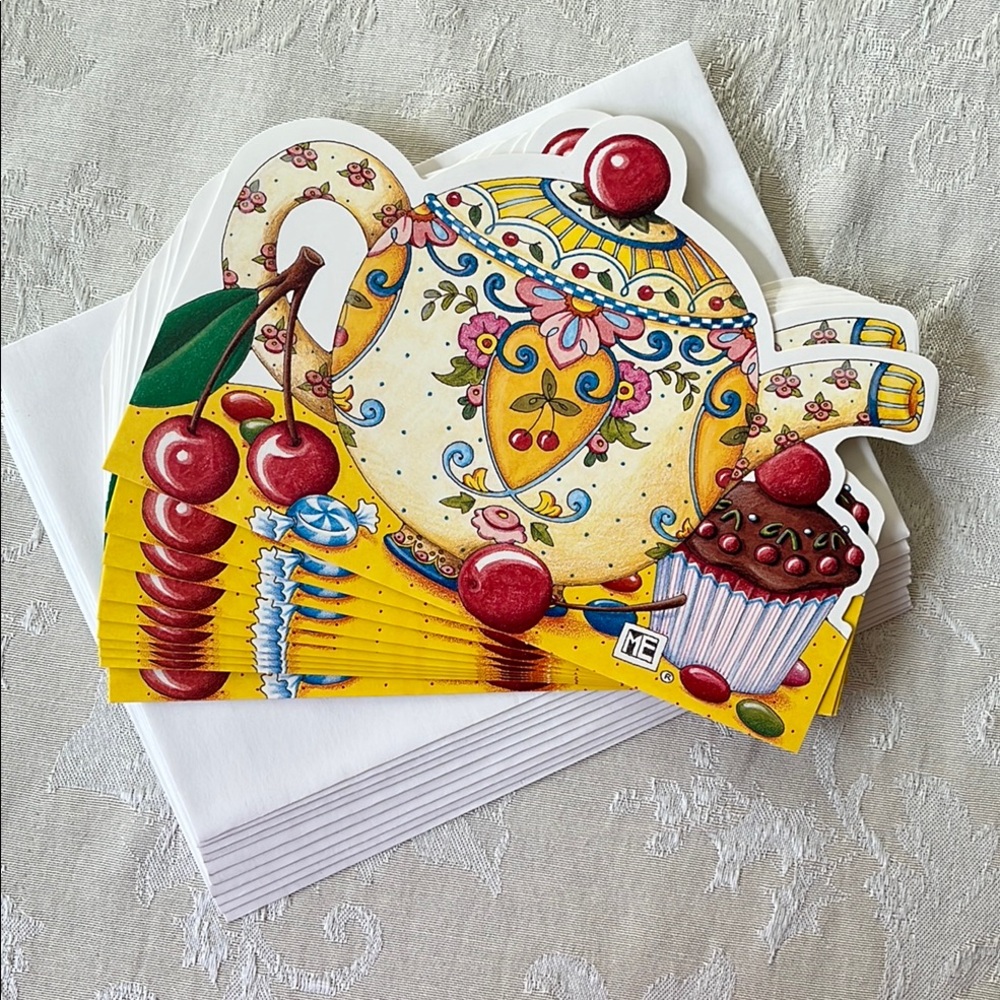 Vintage Mary Engelbreit Teapot and Cherry Party Invitations